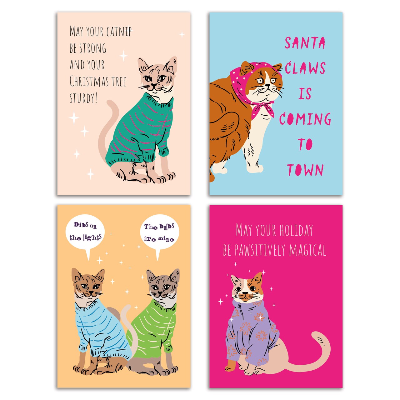 Funny Cat Christmas Greeting Cards Boxed Set of 24 Holiday Notecards Featuring Playful Feline Designs, Perfect for Cat Lovers and Pet Owners
